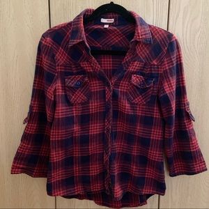 BONGO large button down red and blue flannel shirt